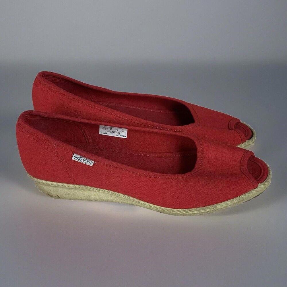 Keen Womens Cortana Red Canvas Peep Toe Casual Wedges Size 10 (1012416)​​